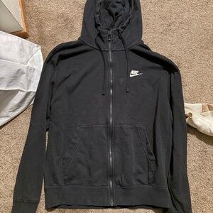 Nike Black Full-Zip Hoodie Sweatshirt with White Swoosh
